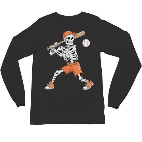 Skeleton Batting Baseball Halloween Unisex Long Sleeve T-Shirt - Sportilla