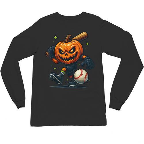 Spooky Halloween Scary Pumpkin Baseball Player Witchy Vibes Unisex Long Sleeve T-Shirt - Sportilla