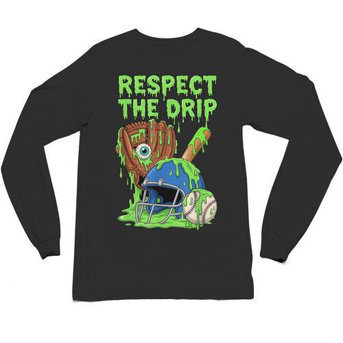 Spooky Zombie Respect The Drip Baseball Halloween Unisex Long Sleeve T-Shirt - Sportilla