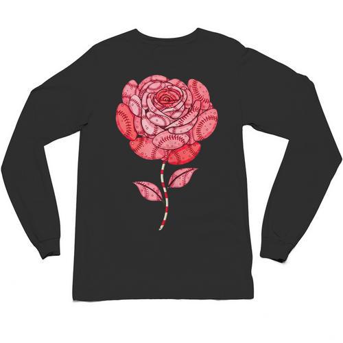 Sporty Rose Graphic With Baseball And Rugby Ball Petals Unisex Long Sleeve T-Shirt - Sportilla