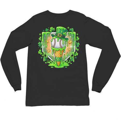 St Patrick Day Baseball Drip Ice Cream Baseball Home Plate Unisex Long Sleeve T-Shirt - Sportilla
