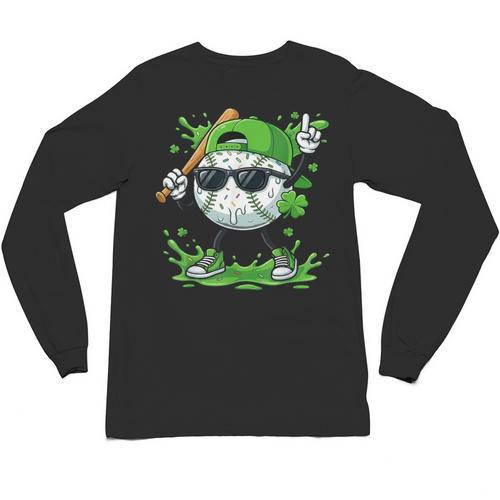 St Patrick Day Baseball Drip Ice Cream Baseball Player Men Unisex Long Sleeve T-Shirt - Sportilla