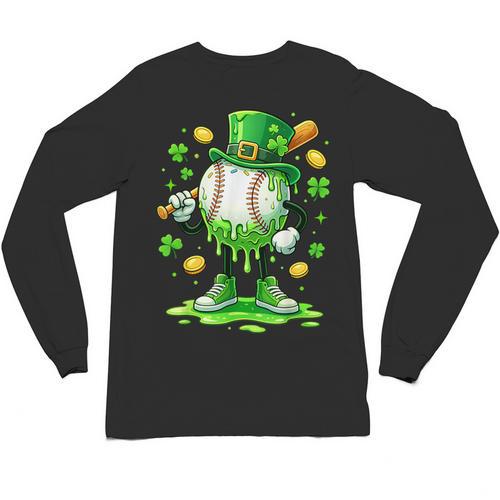 St Patrick Day Baseball Drip Ice Cream Baseball Unisex Long Sleeve T-Shirt - Sportilla