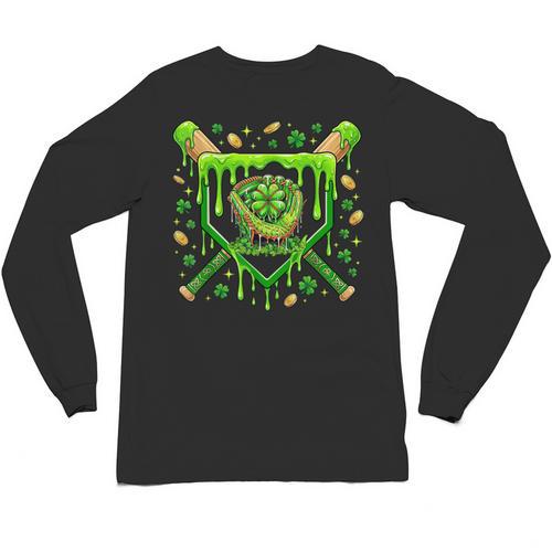 St Patricks Day Baseball Ice Cream Shamrock Baseball Player Unisex Long Sleeve T-Shirt - Sportilla