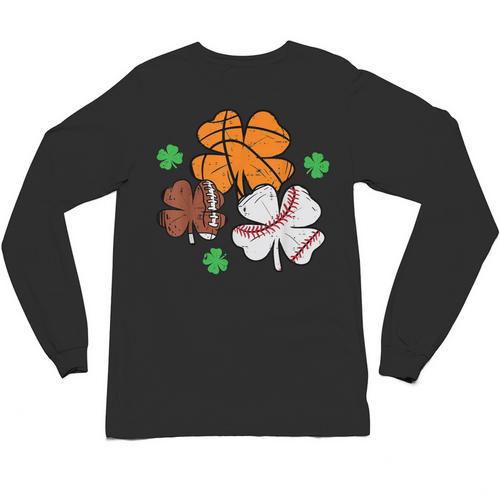 St Patricks Day Shamrock Basketball Baseball Men Boys Kids Unisex Long Sleeve T-Shirt - Sportilla