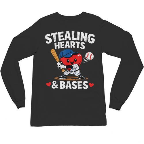 Stealing Hearts & Bases Valentine’s Day Baseball Love Unisex Long Sleeve T-Shirt - Sportilla