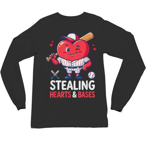 Stealing Hearts And Bases Baseball Player Valentine's Day Unisex Long Sleeve T-Shirt - Sportilla