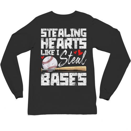 Stealing Hearts Like I Steal Bases Baseball Valentines Unisex Long Sleeve T-Shirt - Sportilla