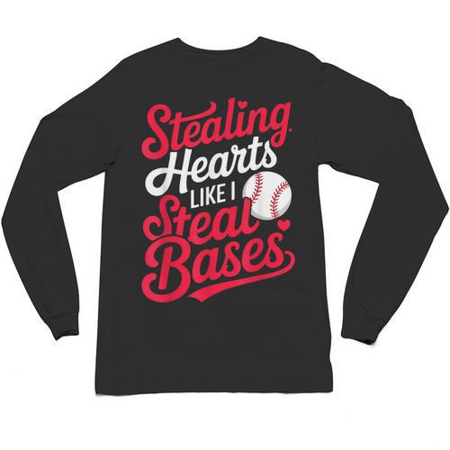 Stealing Hearts Like I Steal Bases Cute Baseball Boys Unisex Long Sleeve T-Shirt - Sportilla