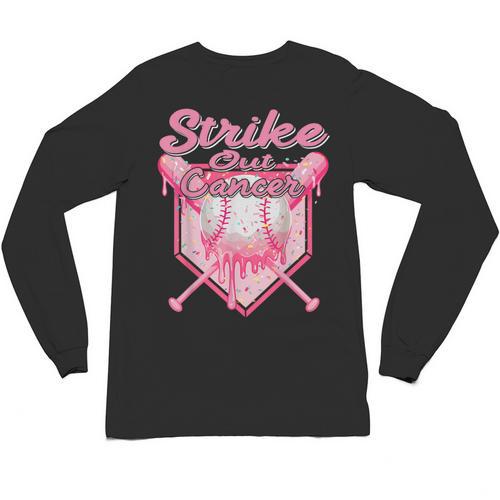 Strike Out Breast Cancer Baseball Drip For Boys Youth Unisex Long Sleeve T-Shirt - Sportilla