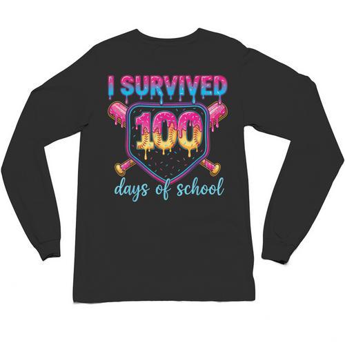 I Survived 100 Days Of School Baseball 100th Day Kids Girls Unisex Long Sleeve T-Shirt - Sportilla
