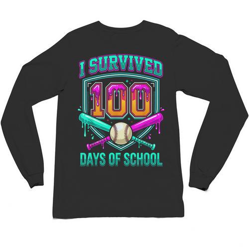 I Survived 100 Days Of School Baseball Drip Unisex Long Sleeve T-Shirt - Sportilla