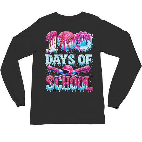 Survived 100 Days Of School Baseball Ice Cream Drip Boy Kids Unisex Long Sleeve T-Shirt - Sportilla