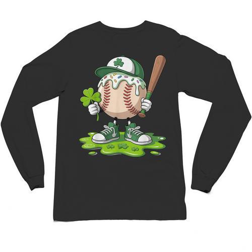 Toddler Baseball Drip Ice Cream Boys Kids St Patricks Day Unisex Long Sleeve T-Shirt - Sportilla