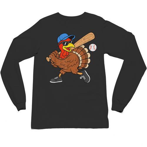 Turkey Baseball Thanksgiving Sports Humor Men Boy Kids Unisex Long Sleeve T-Shirt - Sportilla