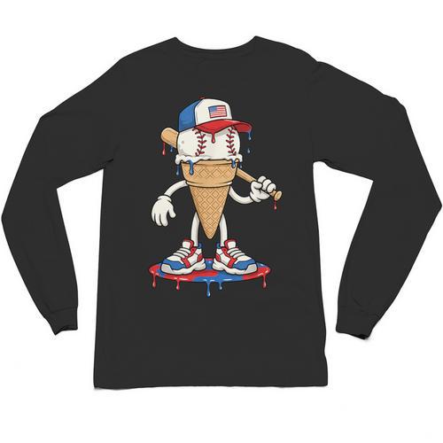 USA Patriotic Baseball Ice Cream Cone Freedom Unisex Long Sleeve T-Shirt - Sportilla