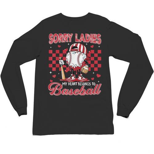 Valentine My Heart Belongs Baseball Lover Boy Men Unisex Long Sleeve T-Shirt - Sportilla