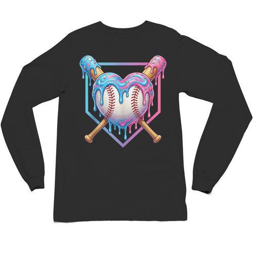 Valentines Baseball Heart Dripping Ice Cream Gen Z Alpha Unisex Long Sleeve T-Shirt - Sportilla