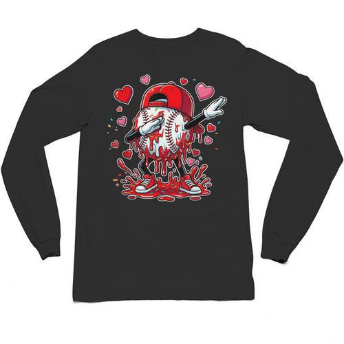Valentines Baseball Toddler Boys Kids Dabbing Baseball Drip Unisex Long Sleeve T-Shirt - Sportilla