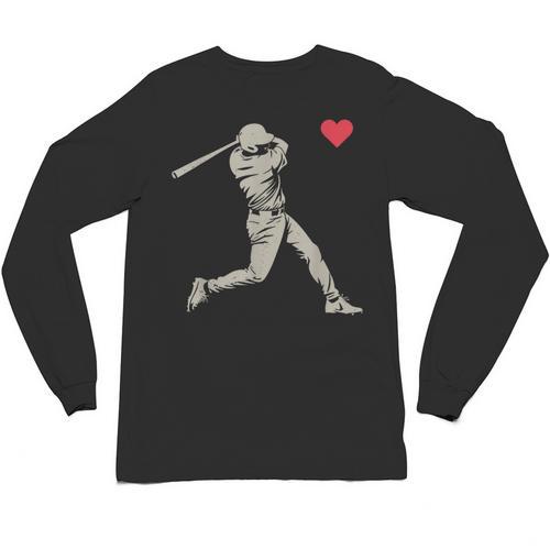 Valentines Day Baseball Batter Silhouette Heart Men Boy Kids Unisex Long Sleeve T-Shirt - Sportilla