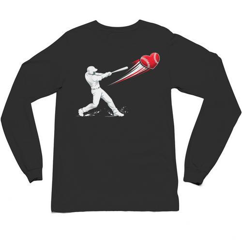 Valentines Day Baseball Batter Silhouette Heart Unisex Long Sleeve T-Shirt - Sportilla