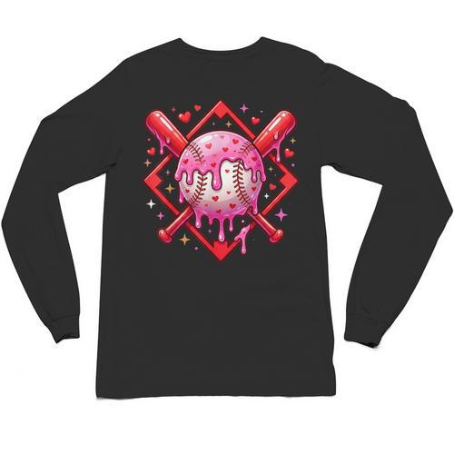 Valentines Day Baseball Boys Ice Cream Drip Heart Youth Kids Unisex Long Sleeve T-Shirt - Sportilla