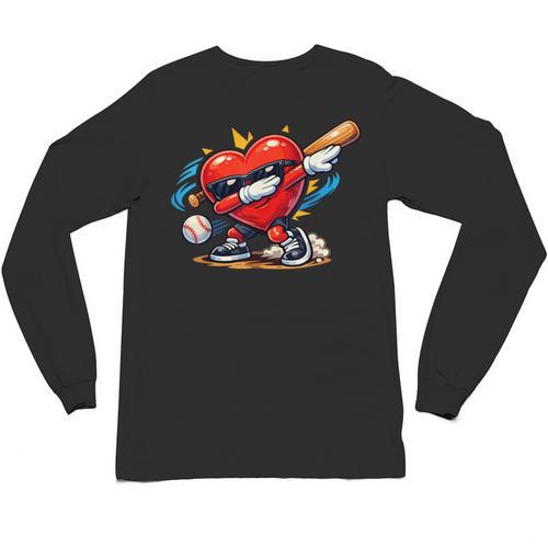 Valentines Day Baseball Dabbing Red Heart Love Boys Unisex Long Sleeve T-Shirt - Sportilla