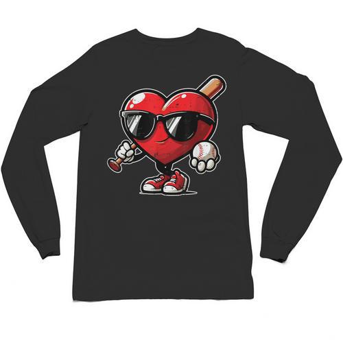Valentines Day Baseball Heart Bat Sunglasses Men Boys Kids Unisex Long Sleeve T-Shirt - Sportilla