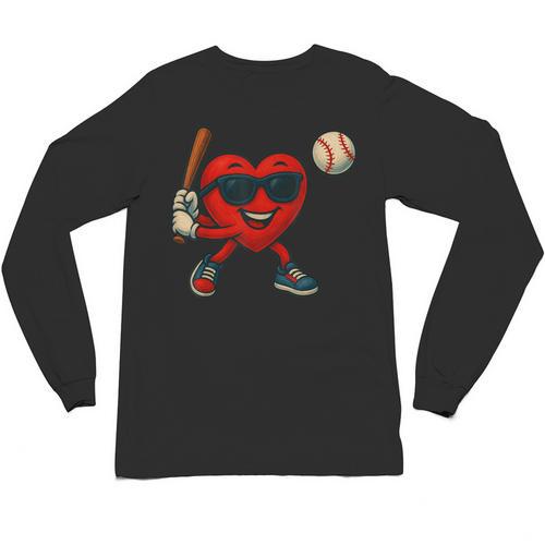 Valentines Day Baseball Red Heart Love Boys Kids Tee Unisex Long Sleeve T-Shirt - Sportilla