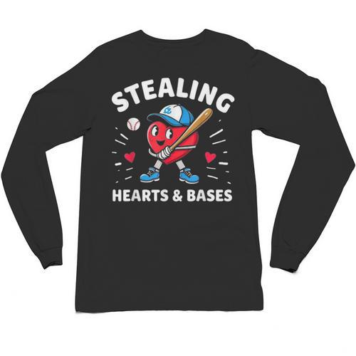 Valentines Day Baseball Stealing Hearts Bases Boys Kids Men Unisex Long Sleeve T-Shirt - Sportilla