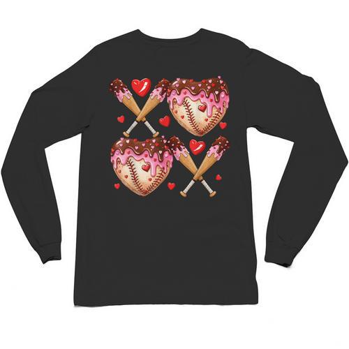 Valentines Day Drip Heart Baseball XOXO Boys Kids Men Sport Unisex Long Sleeve T-Shirt - Sportilla