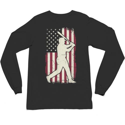 Vintage American Flag Baseball Batter Patriotic Home Run Unisex Long Sleeve T-Shirt - Sportilla