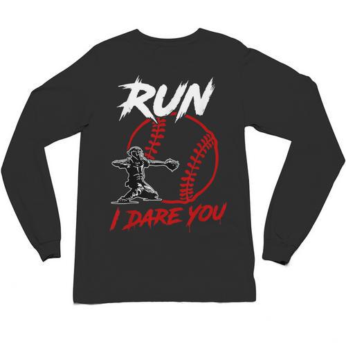 Vintage Baseball Catcher Boys Go Ahead Run I Dare You Unisex Long Sleeve T-Shirt - Sportilla