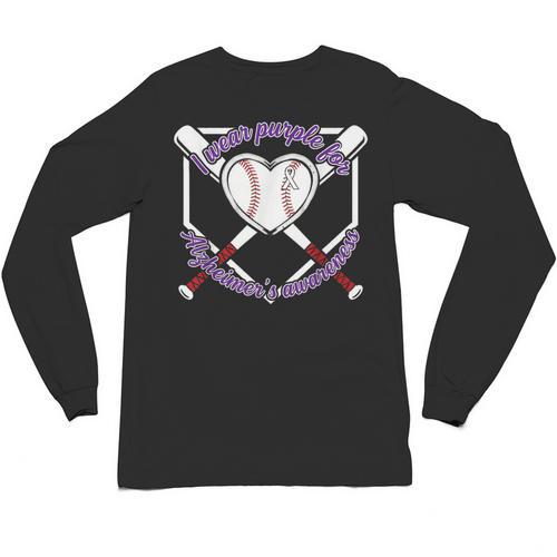 I Wear Purple For Alzheimers Awareness Baseball Heart Ribbon Unisex Long Sleeve T-Shirt - Sportilla