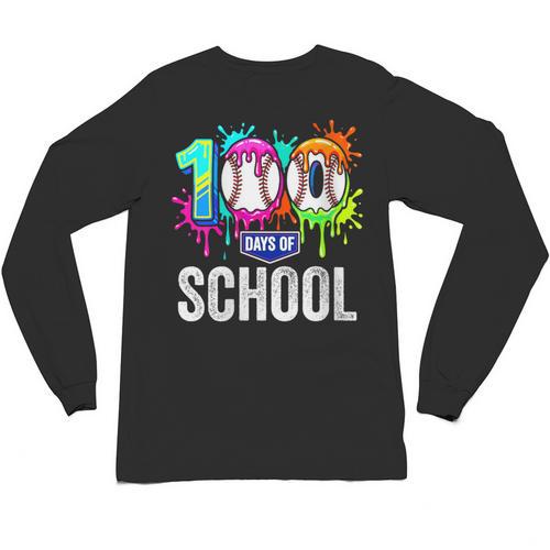 Women's 100 Days Of School Dripping Baseball Boys Kids Teacher Unisex Long Sleeve T-Shirt - Sportilla