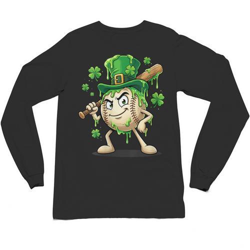 Women's St Patricks Day Baseball Leprechaun Shamrock Player Boys Kid Unisex Long Sleeve T-Shirt - Sportilla