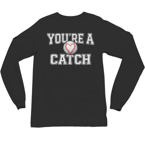 You'Re A Catch Baseball Pun Heart Kids Boys Valentines Unisex Long Sleeve T-Shirt - Sportilla