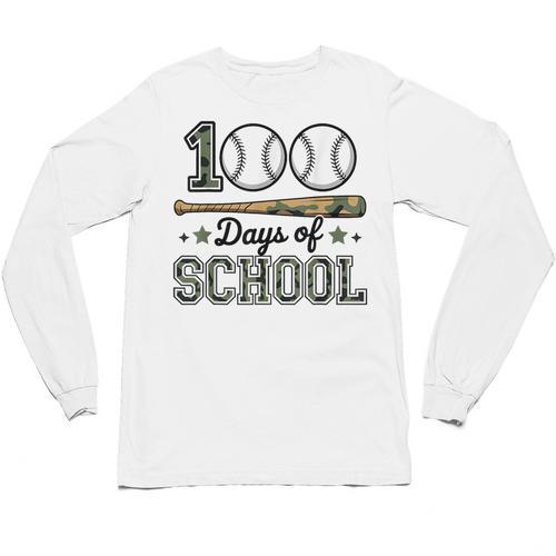 100 Days Of School Baseball Camo Boys School Teacher Unisex Long Sleeve T-Shirt - Sportilla