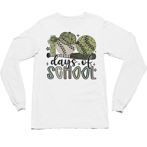 100 Days Of School Baseball Camo Cap Kids Boys 100th Day Unisex Long Sleeve T-Shirt - Sportilla
