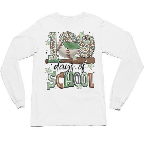 100 Days Of School Baseball Camo Men Boy Kid Unisex Long Sleeve T-Shirt - Sportilla