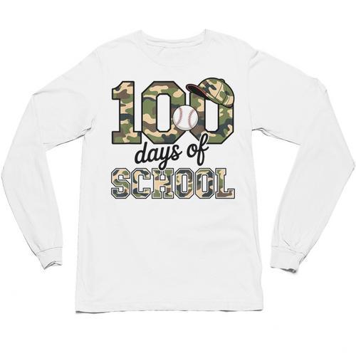100 Days Of School Camo Baseball Camouflage For Kids Unisex Long Sleeve T-Shirt - Sportilla