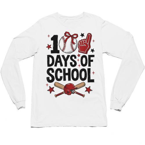 100 Days Of School Coquette Bow Baseball 100th Day Girl Kid Unisex Long Sleeve T-Shirt - Sportilla