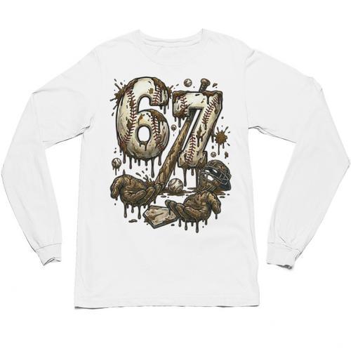 67 Baseball Six Seven Baseball 6 7 Kids Boys Girls Unisex Long Sleeve T-Shirt - Sportilla