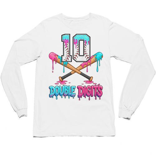 Baseball 10 Year Old Ice Cream Drip 10th Bday Double Digits Unisex Long Sleeve T-Shirt - Sportilla