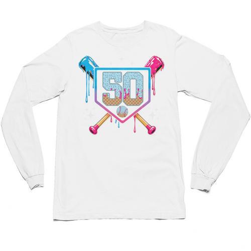 Baseball 50 Year Old Ice Cream Drip 50th Birthday Number 50 Unisex Long Sleeve T-Shirt - Sportilla