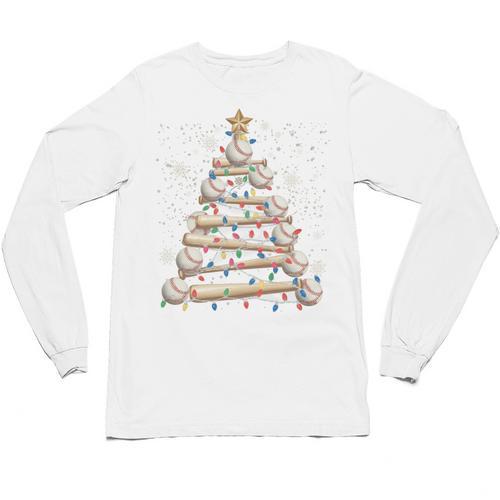 Baseball Christmas Tree Light Xmas Tees Boys Kids Men Unisex Long Sleeve T-Shirt - Sportilla