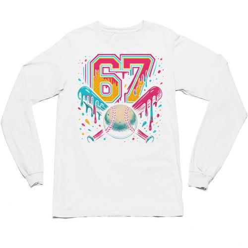 Baseball Drip 6 7 Number 67 Six Seven Meme Boys Kids Unisex Long Sleeve T-Shirt - Sportilla