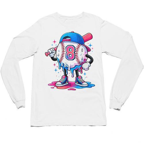 Baseball Drip 8th 8 Year Old Birthday Boys Pitcher Player Unisex Long Sleeve T-Shirt - Sportilla