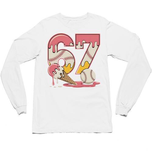 Baseball Drip Number 67 Player Ice Cream Or 67th Birthday Unisex Long Sleeve T-Shirt - Sportilla