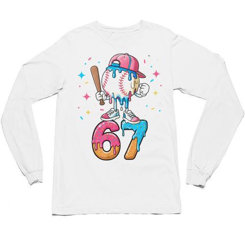 Baseball Drip Number 67 Six Seven Meme Ice Cream Dripping Unisex Long Sleeve T-Shirt - Sportilla